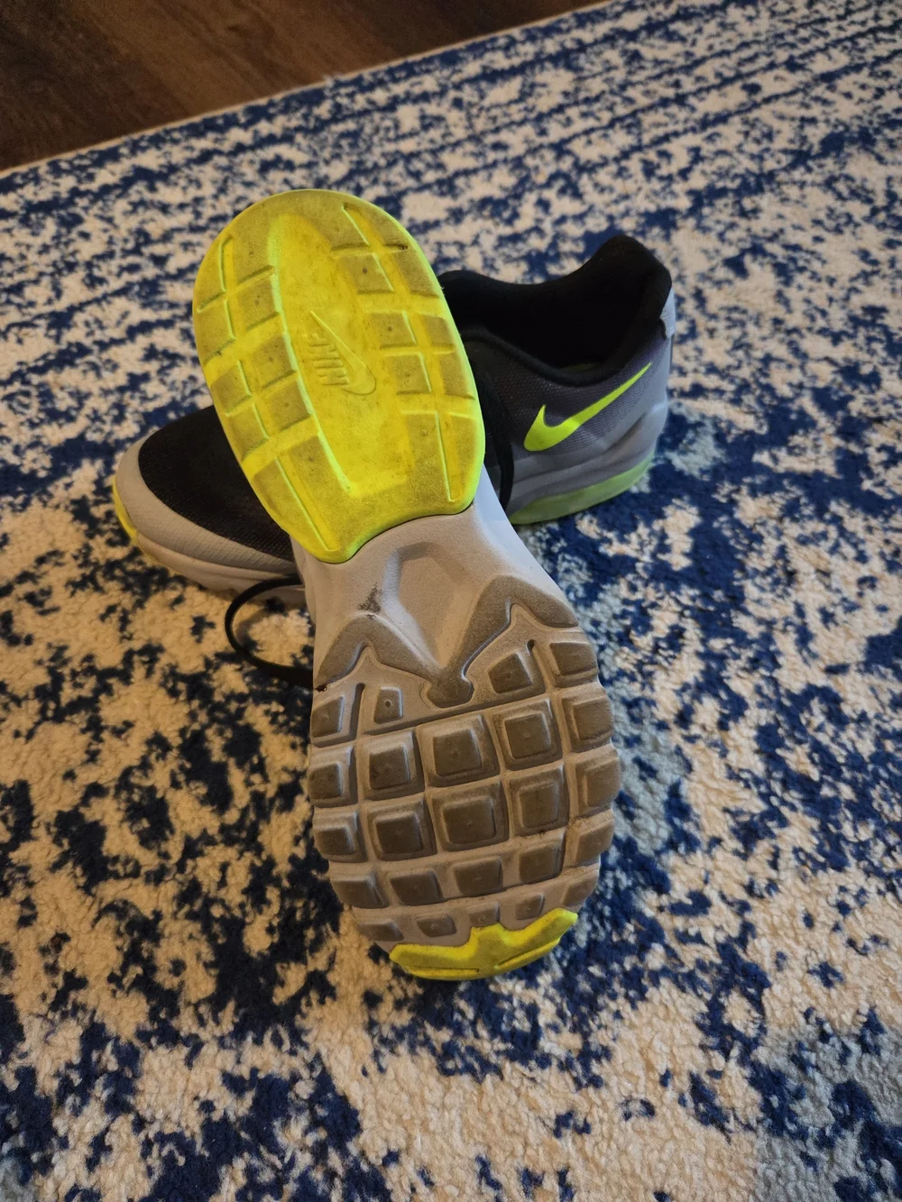 Nike Kids Black and Gray Sneakers with Neon Yellow Swoosh